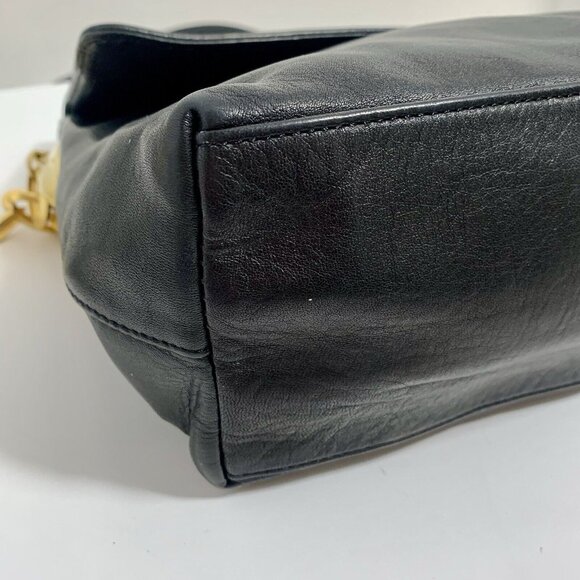 Jay Herbert by SHARIF Black Leather w/ Gold Tone Crossbody Strap Fold Over Snap - Picture 7 of 13